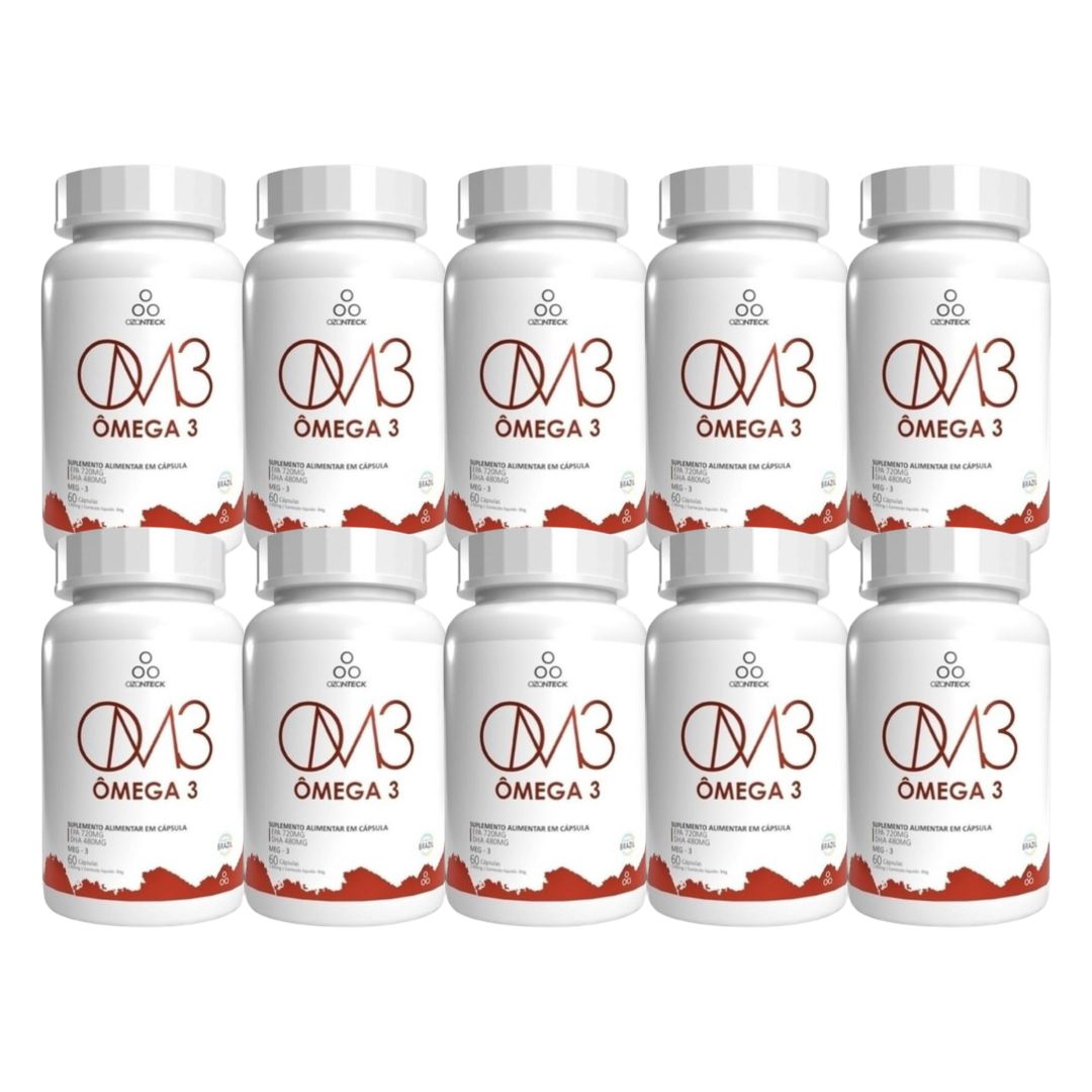 Ômega 3 Ozonteck kit com 10 frascos e 600 cápsulas