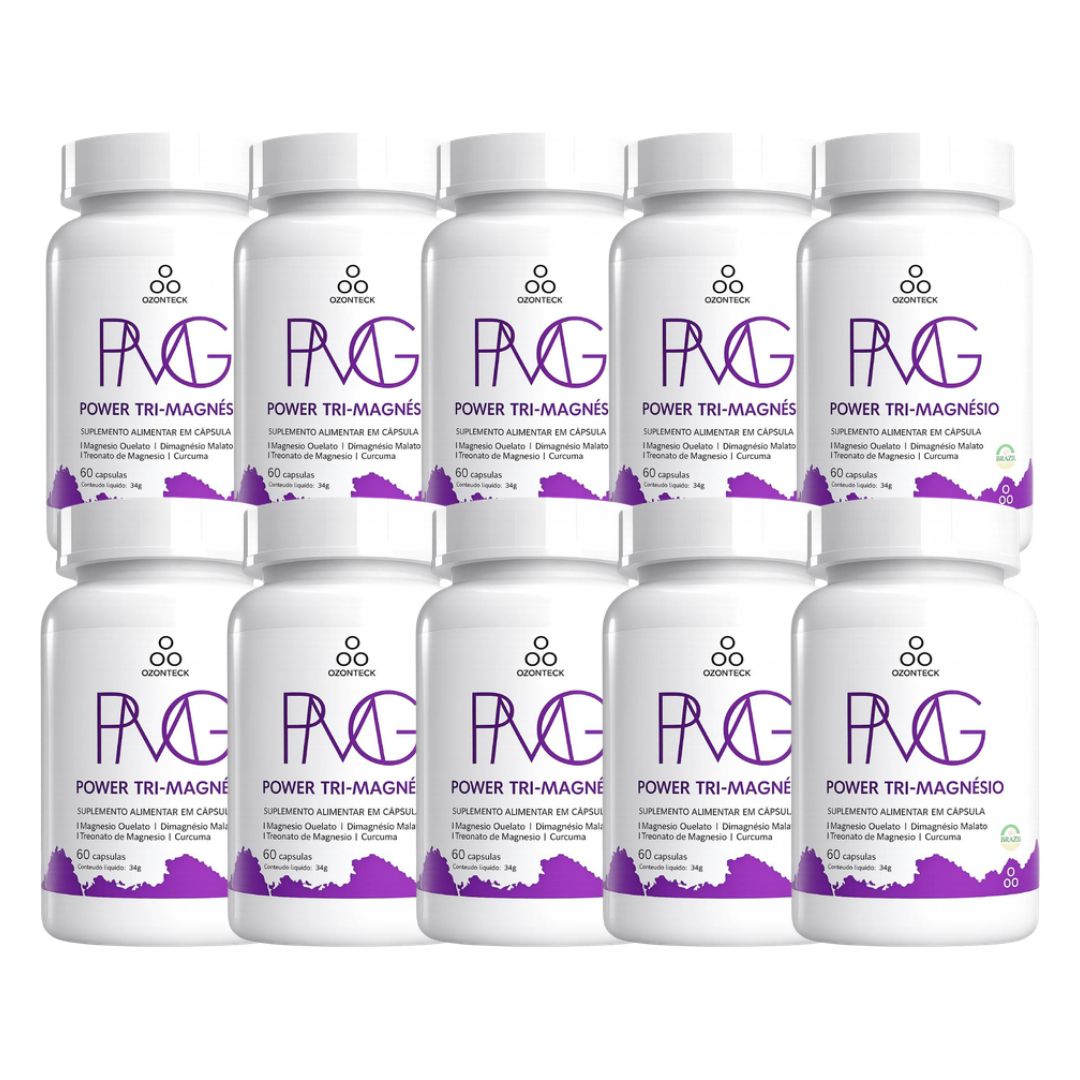 Power Tri-Magnésio Ozonteck kit com 10 frascos e 600 cápsulas