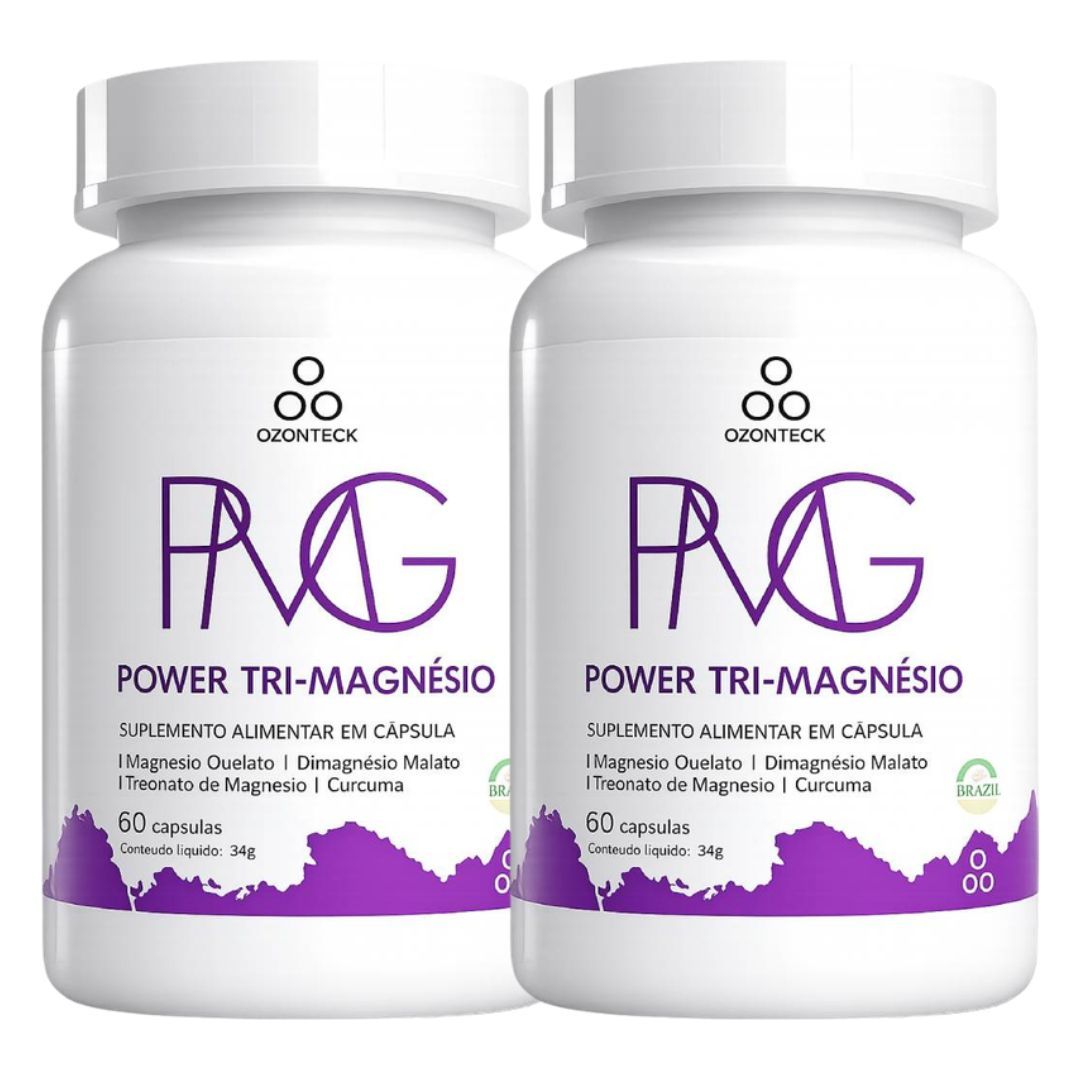 Power Tri-Magnésio Ozonteck kit com 2 frascos e 120 cápsulas