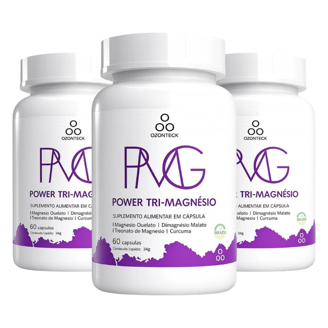 Power Tri-Magnésio Ozonteck kit com 3 frascos e 180 cápsulas